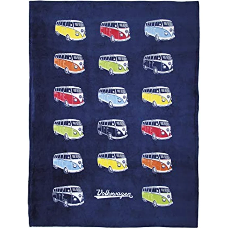 BRISA VW Collection - Weiche Volkswagen Kuschel-Fleece-Schmuse-Decke im T1 Bulli Bus Design (150x200 cm/Bulli Parade/Bunt) – Bild 2