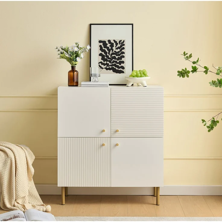 DESVIAE Sideboard mit Stahlbeinen 80x90x36 cm aus MDF Weiß – Bild 2