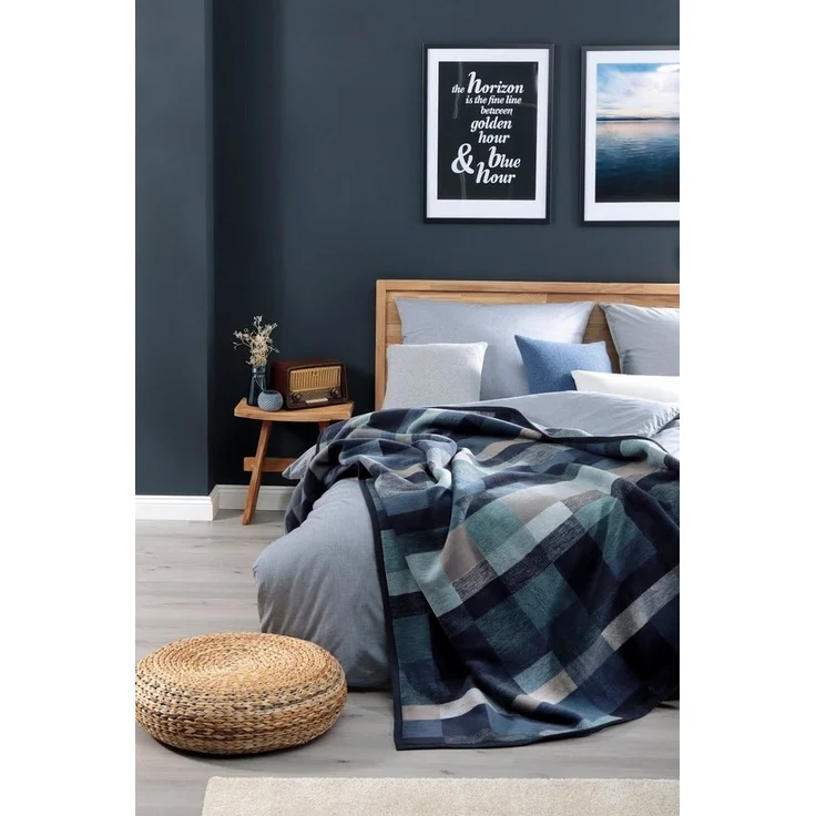 Wohndecke Color Squares Dark blue, blau karierte Sofadecke in 150x200 cm, Biederlack, Decke aus Baumwollmix, Made in Germany – Bild 2
