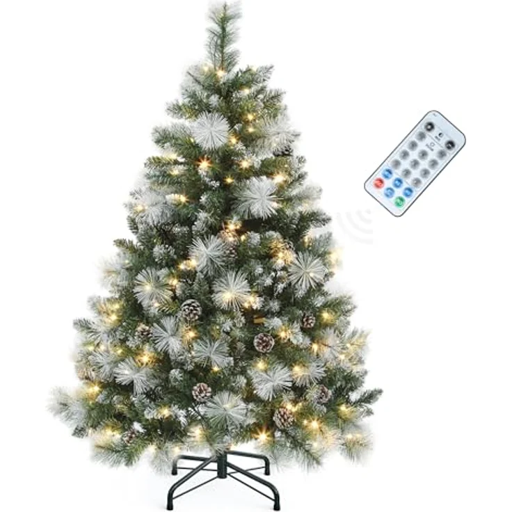 YITAHOME 140cm künstlicher Weihnachtsbaum »Scotch Pine« mit Fernbedienung – vorgeleuchteter Baum mit Zapfen, Nadeln und warmweißer/mehrfarbiger LED-Farbwechselbeleuchtung für Wohnzimmer & Büro – Bild 2