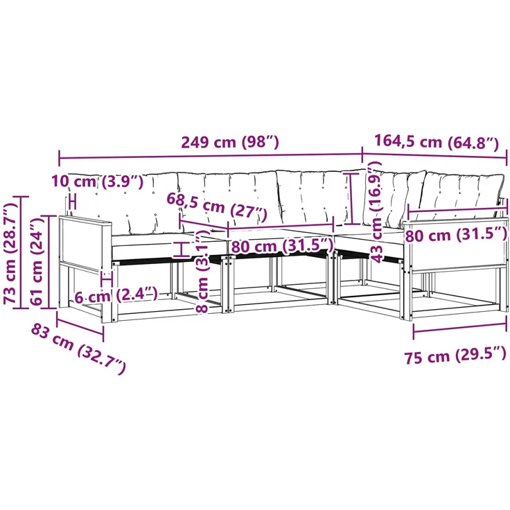 vidaXL Outdoor-Sofagarnitur mit Kissen 4 pcs Natürlich und Hellgrau 3381395 – Bild 7