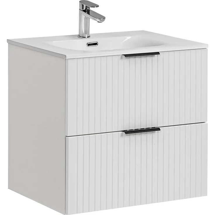 ADEL 60cm Badmöbel-Set mit SKY Möbelwaschtisch (46x60cm), Weiß matt