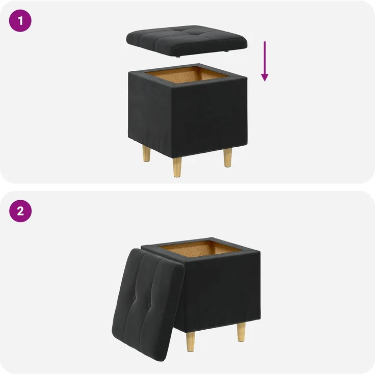 vidaXL Ottoman mit Stauraum Schwarz 40 x 40 x 45 cm Samt 876814 – Bild 9