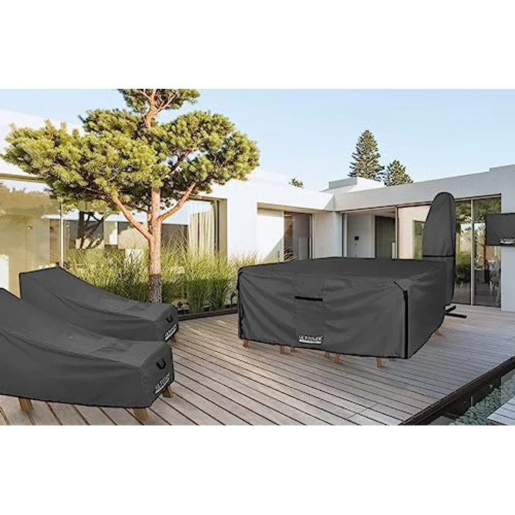 ULTCOVER 600D Abdeckung aus robustem Segeltuch, strapazierfähig, rechteckig, für Terrassentische und Stühle, wasserdicht, für den Außenbereich, Allzweck-Möbelabdeckungen, 281,9x188 cm, Schwarz – Bild 7