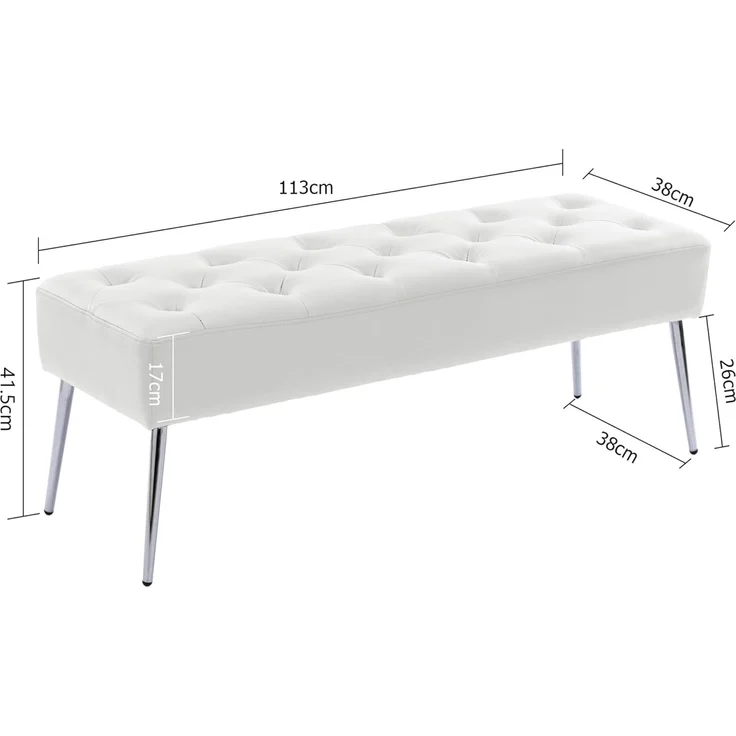 Duhome Sitzbank mit Knöpfen, Gepolstert Polsterbank Schuhbank mit Fußstütze Bettbank Sitzhocker für Eingangsbereich Wohnzimmer Schlafzimmer, Weiß – Bild 3