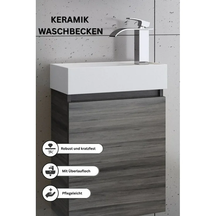 Faizee Home Badmöbel-Set Faizee Home Badmöbel Set –mit Keramik Waschbecken, Spiegel & Armatur – Bild 3