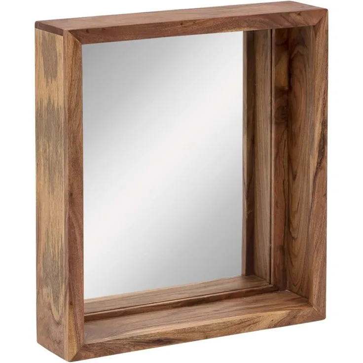 Spiegel Akazienholz 56x65 cm massivum Sydney Wandspiegel Holzrahmen rechteckig braun Badspiegel unbeleuchtet rustikaler Landhausstil