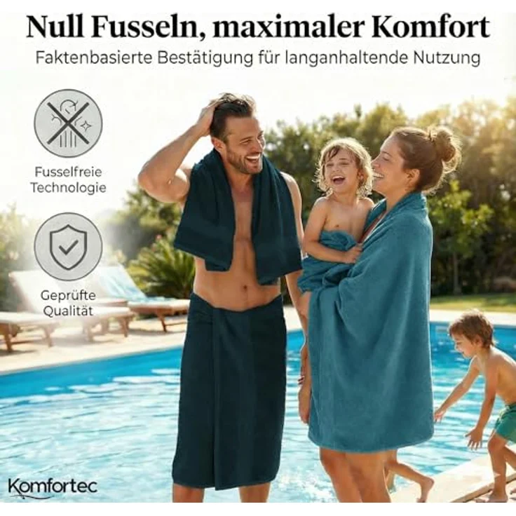 Komfortec 8er Handtuch Set aus 100% Baumwolle, 4 Badetücher 70x140 und 4 Handtücher 50x100 cm, Frottee, Weich,Groß, Türkis/Petrol – Bild 7