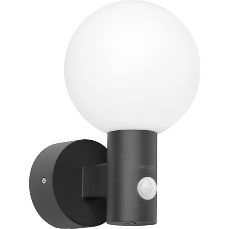 Oktaplex Bola LED Außenlampe, Wandleuchte mit Bewegungsmelder, IP65, 3000K warmweißes Licht, 360° Ausleuchtung, 1600lm, anthrazit