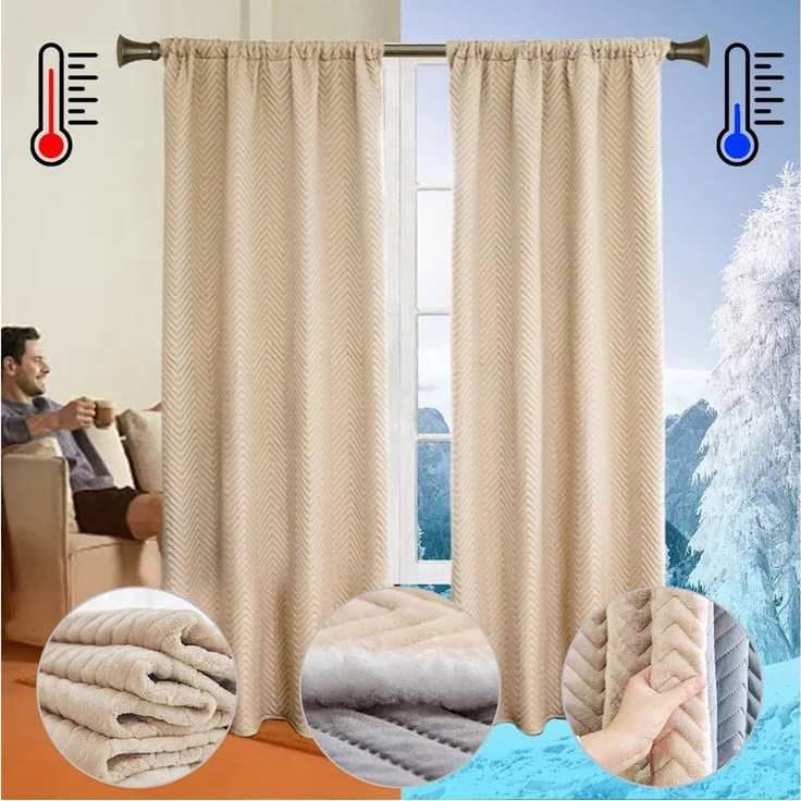 Sunicol Gardine Plüsch Thermovorhang Blickdichte Kälteschutz Wärmeisolierend (2 St), Doppellagige Gardinen für Wohnzimmer Schlafzimmer