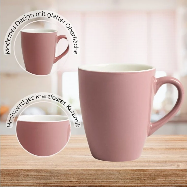 matches21 HOME & HOBBY Tasse Kaffeetassen 4er Set aus Keramik 340ml, Teetassen in Altrosa, 4-tlg, Keramik, Moderne Kaffeebecher Spülmaschinenfest & Mikrowellengeeignet – Bild 4