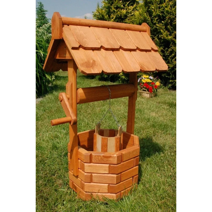 Holzbrunnen 100 cm 1m Gartenbrunnen imprägniert massiv Garten Deko Zierbrunnen