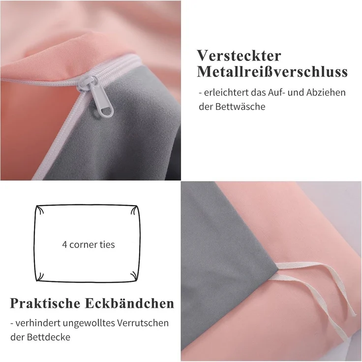 Bettwäsche 155x220 2tlg Grau Wendebettwäsche Reißverschluss Mikrofaser – Bild 5