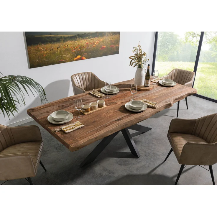 Baumtisch Sheesham 260x100x77 grau gebeizt / Kreuzgestell anthrazit matt FREEFORM 5 – Bild 2
