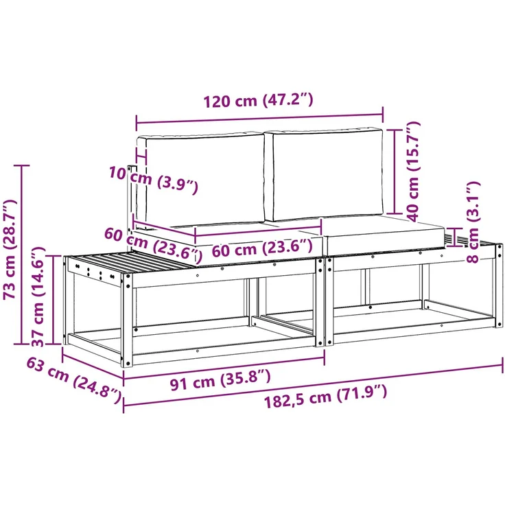 vidaXL Outdoor End Sofa mit Kissen 2 Stück Weiß Massivholz Akazie 901483 – Bild 9