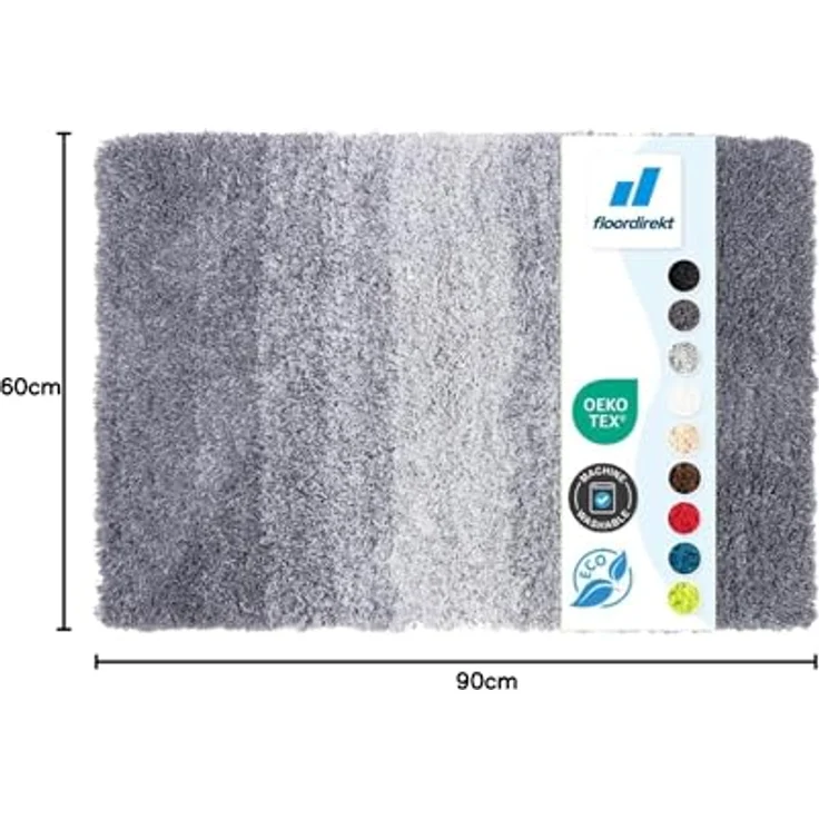 Floordirekt Badematte Wave, Rund, Flauschiger Mikrofaser Badteppich, Rutschfest und Waschbar, Schadstoffgeprüft, Grau/Weiß, 60 x 90 cm – Bild 3