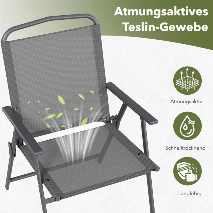 TLGREEN Klappstuhl Eisen-Gartenstuhl,Campingstuhl aus Texteline-Gewebe, (2 St), Bis 120kg,für Garten, Terrasse, Balkon und Camping – Bild 3
