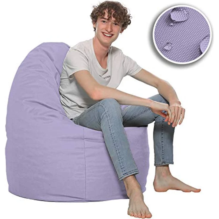 HomeIdeal - Sitzsack XXL Bodenkissen für Erwachsene & Kinder - Geeignet für Gaming oder Entspannen - Indoor wie Outdoor da er Wasserfest ist - mit EPS Perlen, Farbe:Flieder, Größe:XXL – Bild 6