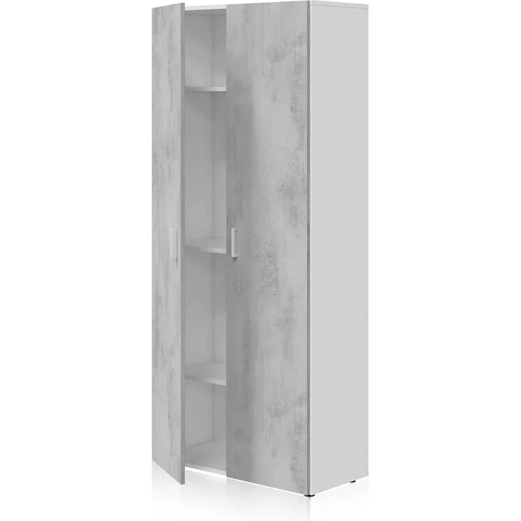 Habitdesign, Mehrzweckschrank, 2 Türen, 3 Einlegeböden, 182 x 80 x 37 cm (H x B x T), Besenschrank, Arktisweiß und Zement – Bild 5