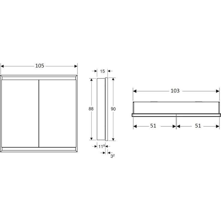 Geberit ONE Spiegelschrank mit ComfortLight, 2 Türen, Unterputzmontage, 105 x 90 x 15 cm, 505.804.00, Farbe: weiss / Aluminium pulverbeschichtet - 505.804.00.2 – Bild 2
