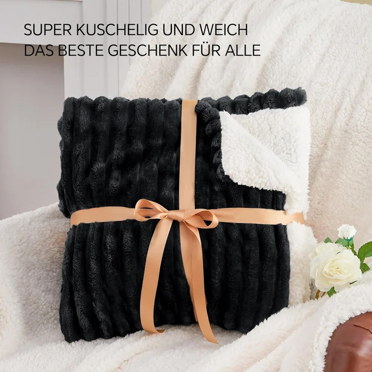 BEDELITE Kuscheldecke Flauschig Decke Klein - Dicke Sherpa Decken Schwarz 125x150 für Sofa, warme Cord Kuscheldecken weiche Fleecedecke Wohndecke als Sofaüberwurf für Wohnzimmer – Bild 7