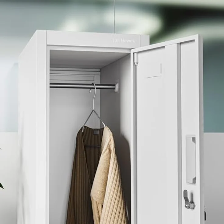 Jan Nowak Spind Metall Schliessfachschrank 2 Fächer Metallschrank abschliessbar 30 x 172 x 45 cm Sozialschrank mit Belüftung Kleiderstange für Personalraum – Bild 9