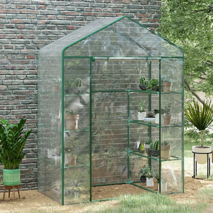 MELAYR, Gartengewächshaus mit 8 Ablagen, transparenter PVC-Abdeckung und Rolltür, 93 x 29,5 x 11,5 cm, Dunkelgrün – Bild 3