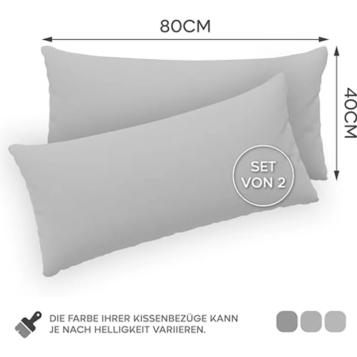 Twinzen® Kissenbezug 40x80 (2er-Set) - 100% Jersey Baumwolle 150 GSM Kissenbezüge - Grau - Für Kissenbezüge 40x80 cm - Kissenhülle - Kissenbezug mit Reißverschluss - Oeko-Tex Zertifiziert – Bild 3