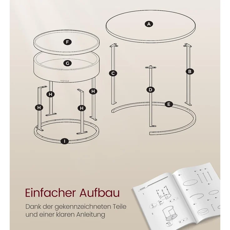 VASAGLE Couchtisch (Set, 2er Set), Beistelltisch für Wohnzimmer, Satztisch, versteckter Stauraum – Bild 6