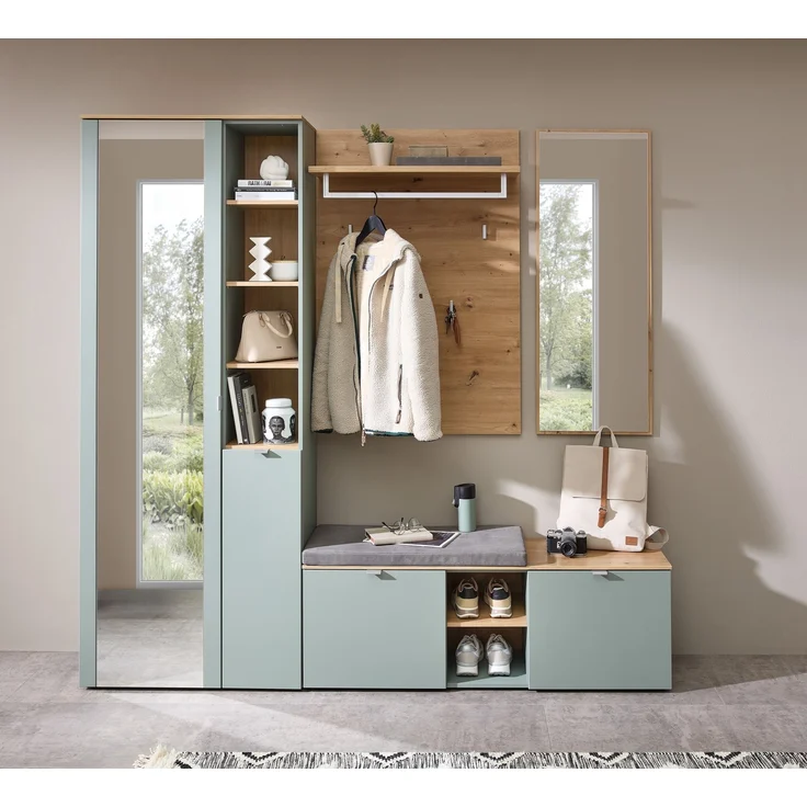 Garderoben-Set >Bari< in Schilfgrün matt, MDF, Spannplatte - 206x202x38 (BxHxT) – Bild 2