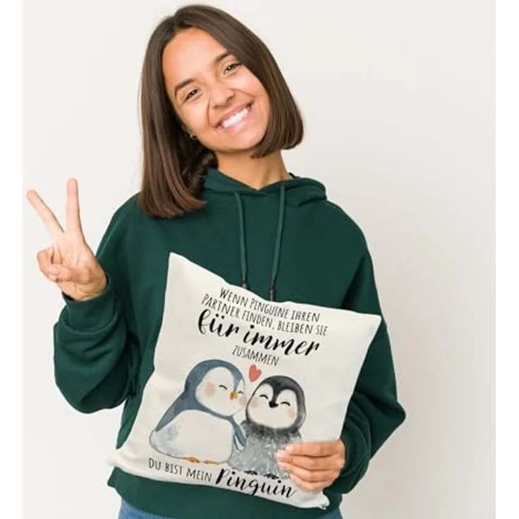 speecheese Dekokissen Pinguinpärchen Kissen mit Spruch Du bist mein Pinguin – Bild 2