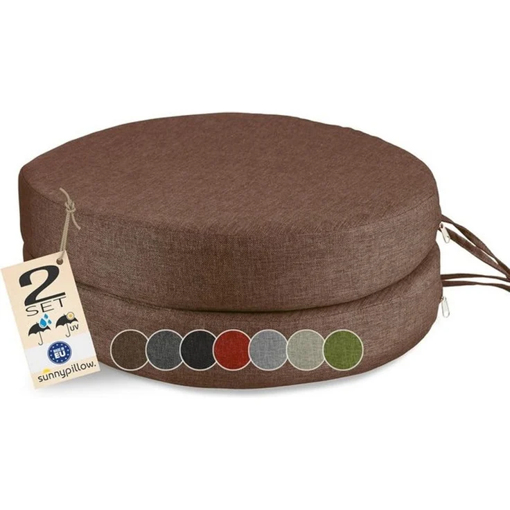 sunnypillow Stuhlkissen 2er Set Stuhlkissen Rund Ø 40 cm mit Bändern "HAVANA" – Bild 4