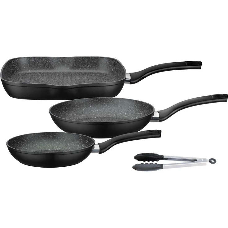 GSW Pfannen-Set Gourmet Granit, Aluminium (Set, 4-tlg, 1x Bratpfanne Ø 20 cm, 1x Bratpfanne Ø 24 cm, 1x Grillpfanne Ø 28 cm), Induktion – Bild 1