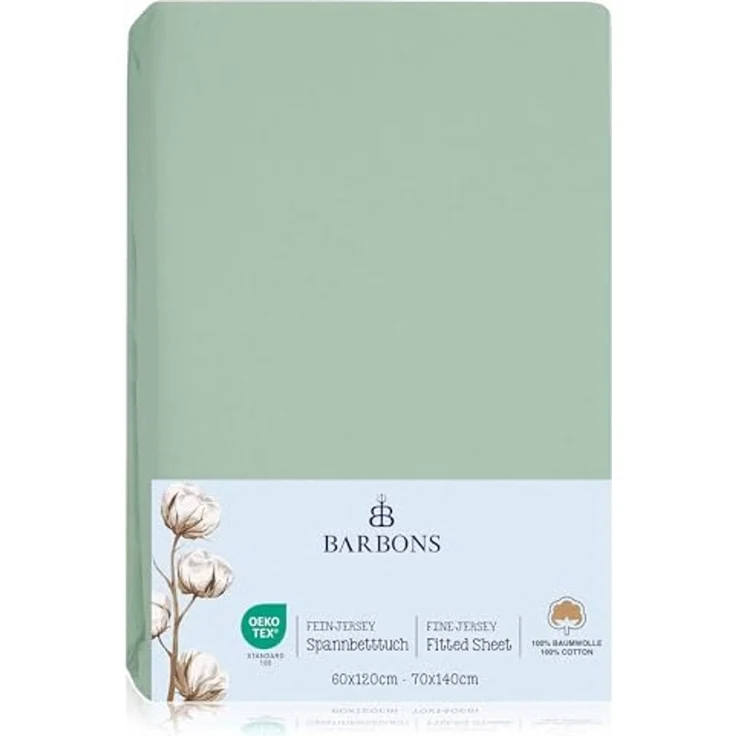 BARBONS Spannbettlaken für Baby/Kinderbett - 100% Jersey-Baumwolle Oeko-TEX Standard 100 Zertifiziert Bettlaken für Babybett (Grün - 2er - 60x120 cm / 70x140 cm) – Bild 5