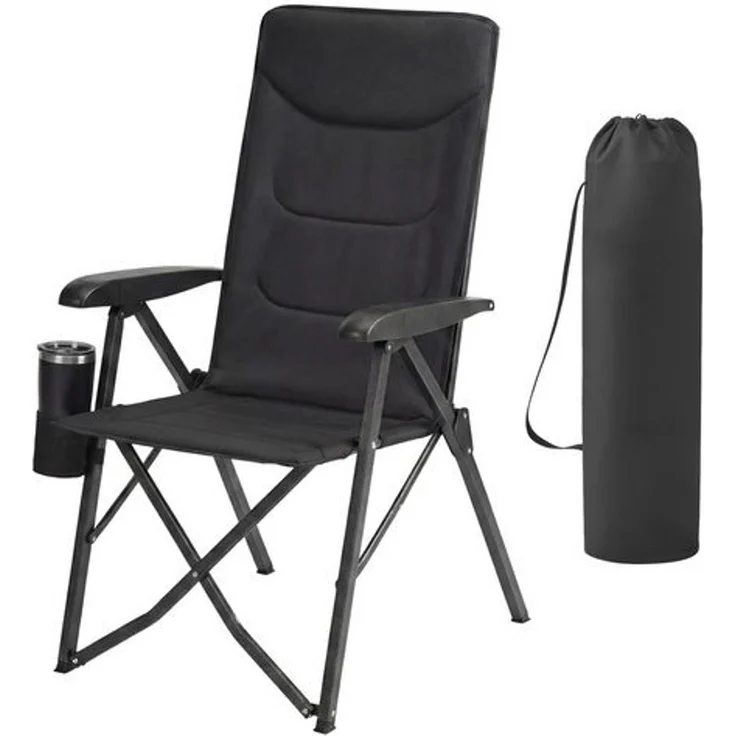 SONGMICS Campingstuhl, verstellbare Rückenlehne 95°-150°, Getränkehalter, Tragetasche, Angeln, Garten, Camping, schwarz – Bild 2