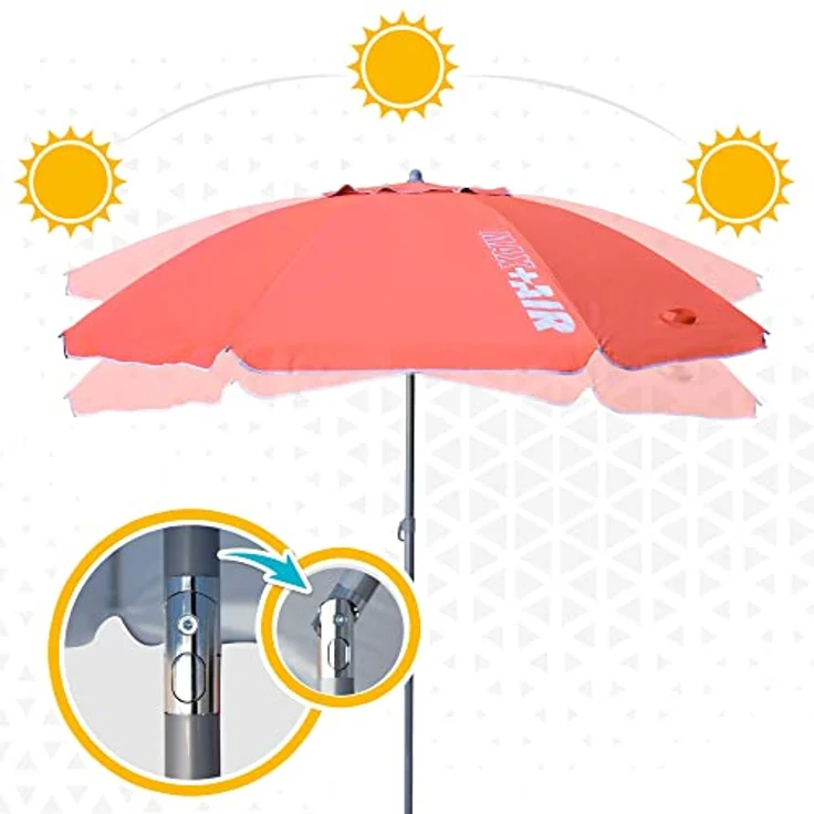 AKTIVE 62245 – Windfester Strandschirm mit UV50-Schutz Koralle | Maße Ø220 cm, höhenverstellbar | Windabweisend | Inklusive Aufbewahrungstasche mit Tragegriff – Bild 6