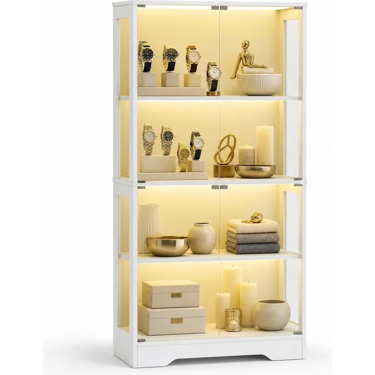 Glasvitrine 80 x 35 x 165 cm in Weiß mit LED-Beleuchtung und Bewegungssensor – Bild 6
