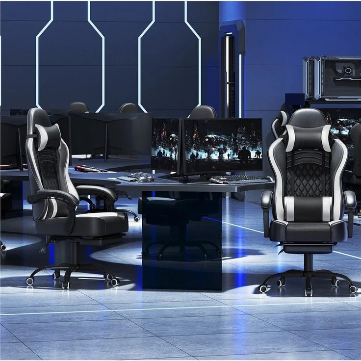 Yaheetech Gaming-Stuhl mit Massagefunktion & Kopfstütze & Fußstütze Ergonomischer PC-Stuhl, höhenverstellbarer Drehstuhl Computerstuhl Verstellbare Rückenlehne – Bild 2