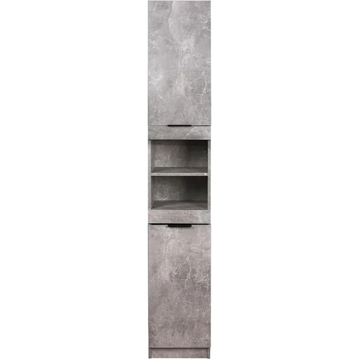 Shally Dogan Hocher, platzsparender Säulenschrank, 2 Türen und 2 Regale, schmaler freistehender Schrank, Mehrzweckschrank, Wohnzimmer, Badezimmer, Küche, Bücherregal, Büro (Beton)