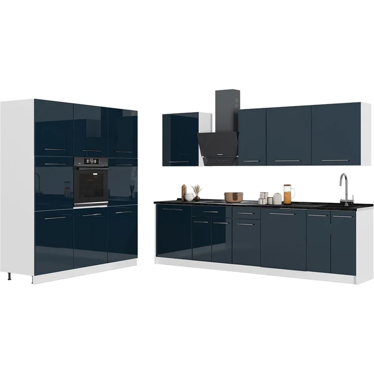 Küchenzeile Fame-Line Dunkelblau Hochglanz/Weiß 460 cm, AP Marmor Vicco – Bild 4
