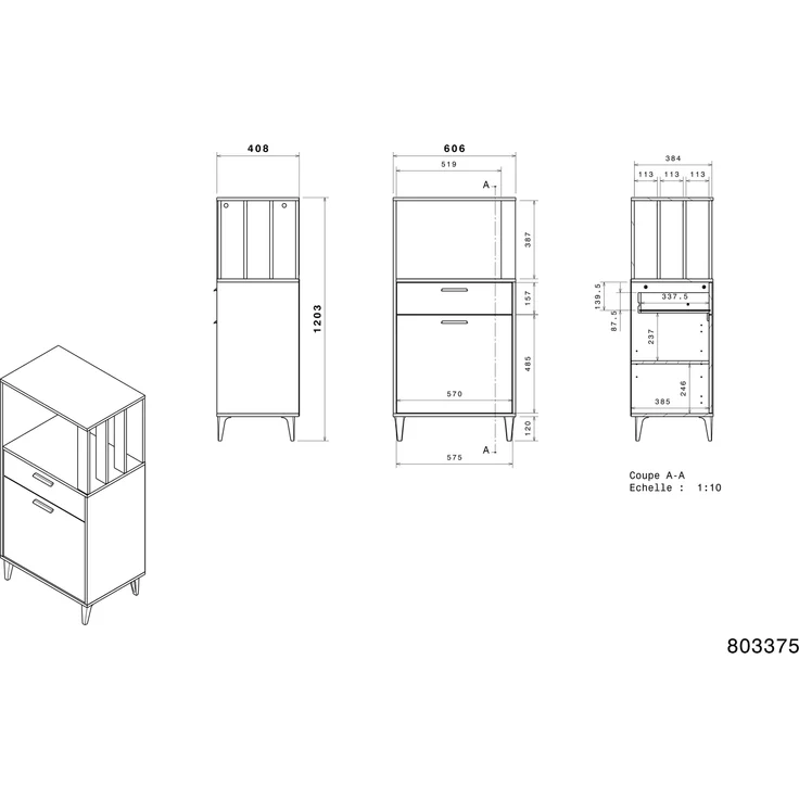Mehrzweckschrank-Set >Gala 1< (2-teilig) Jackson Eiche Dekor, Beton Optik, Buffet + Beistellschrank – Bild 7