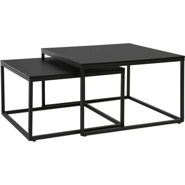 Home Collective Couchtisch 2er Set aus Holz, Wohnzimmertisch Modern (Büro Beistelltisch Loft Design TWIN, kratzfeste Oberfläche, Set 2 in 1), in schwarz, Quadratisch Beistelltisch Set 2 in 1 mit Metallgestell – Bild 3
