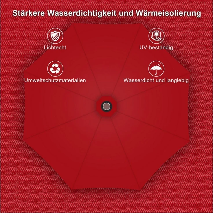 Clanmacy Sonnenschirm Sonnenschirm Ø350 cm Balkonschirm Gartenschirm UV50+ ohne Knick Rot, LxB: 350x350 cm, Stabiler knickbar/für Garten, Balkon, Terasse/Sonnenschutz – Bild 3