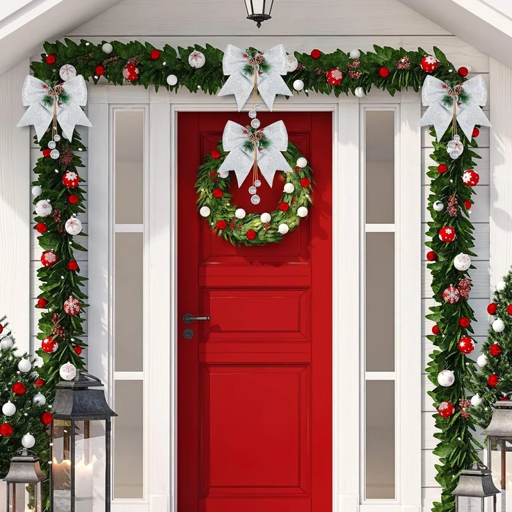 Set 4 Weihnachtskranz-Schleifen, 25x30cm, Glitzer & funkelnd, Weiß – Bild 5