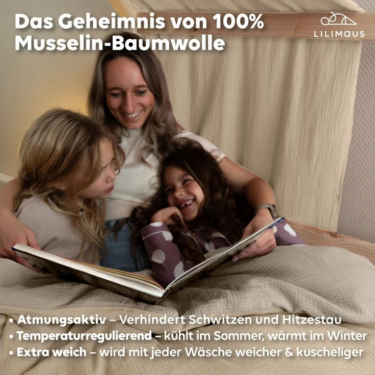 lilimaus Kinderbettwäsche Musselin Bettbezug-Set 100x135 & 135x200 mit Kissenbezug, 1 teilig, butterweich & temperaturausgleichend - Set mit Kissenbezug – Bild 3