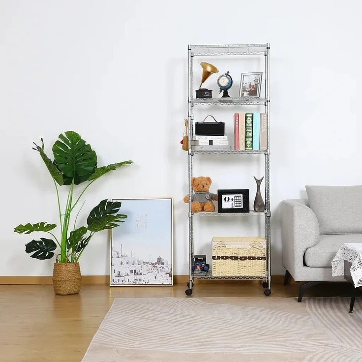 LUCKZON Standregal mit 5 Ebene, Lagerregal mit 5 Verstellbare Regalböden, 59×35×183/76×35×152cm, Metallregal mit Rädern, höhenverstellbar – Bild 3