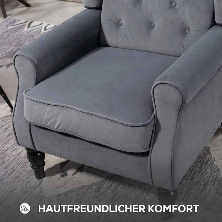 HOMCOM Ohrensessel, Polyester, Grau, 86L x 74B x 102H cm – Bild 6