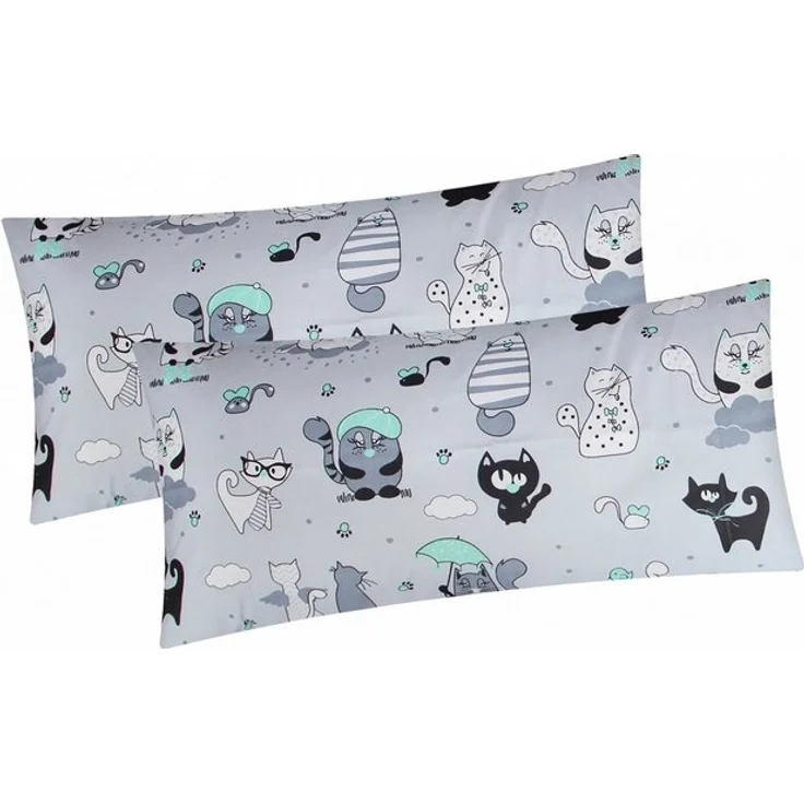 Heubergshop Kissenbezug, (2 Stück), 2er Set 40x80cm Katzen Grau Grün Kinder (BS-Katzen-Grün-40x80) – Bild 2