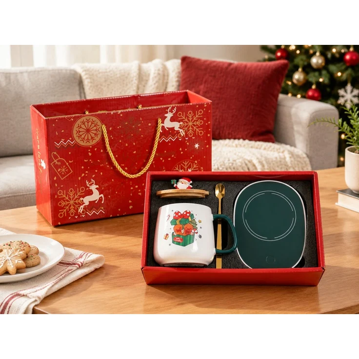 Weihnachts-Geschenkset Keramiktasse mit Deckel Weihnachtsmann Motiv Rot 28 x 16 x 23 cm – Bild 2