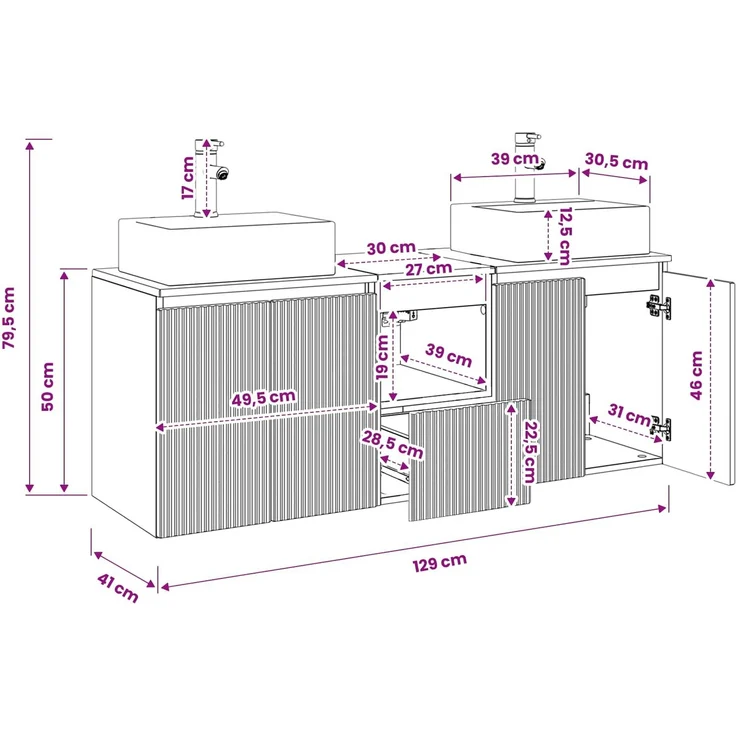 vidaXL Badezimmerschrank-Set 3 stk. Artisan-Eiche 129 x 41 x 79,5 cm 3405656 – Bild 12